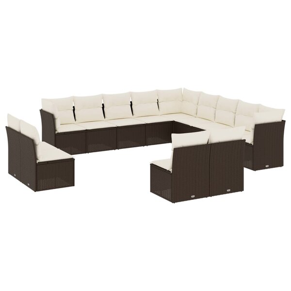 vidaXL Salon de jardin avec coussins 13 Pièces marron résine tressée