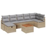 Ensemble de canapé de jardin 8 pièces avec coussins en rattan poly beige