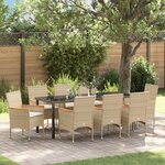 vidaXL Ensemble repas jardin 9 pièces avec coussins en poly rotin beige