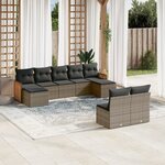 vidaXL Salon de jardin 9 Pièces avec coussins gris résine tressée