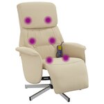 vidaXL Fauteuil inclinable de massage avec repose-pieds crème tissu