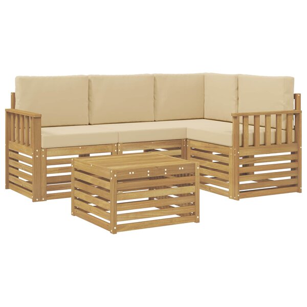 vidaXL Ensemble de canapés d'extérieur 5 pc Blanc et Beige Polyester