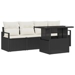 Ensemble de canapé de jardin 5 pièces avec coussins Noir rotin poly