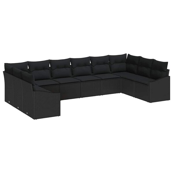 vidaXL Ensemble de canapé de jardin avec coussin 10 Pièces Noir polyrotin