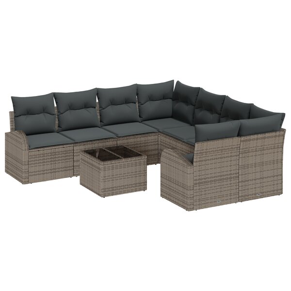 Ensemble de Canapé de Jardin 9 Pièces avec Coussins en Rattan Gris