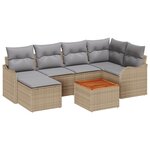 Ensemble de Canapé de Jardin 7 Pièces avec Coussins Beige Poly Rattan Acacia