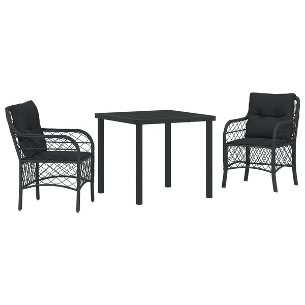 vidaXL Ensemble de Salle à Manger de Jardin de 3 Pièces avec Coussins Noir Poly Rattan