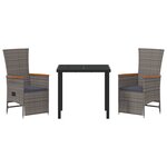 vidaXL Set de salle à manger de jardin 3 pièces avec coussins gris poly rattan