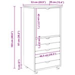 vidaXL Cabinet roulant 53 x 39 x 103 cm Bois de Pin Massif Noir