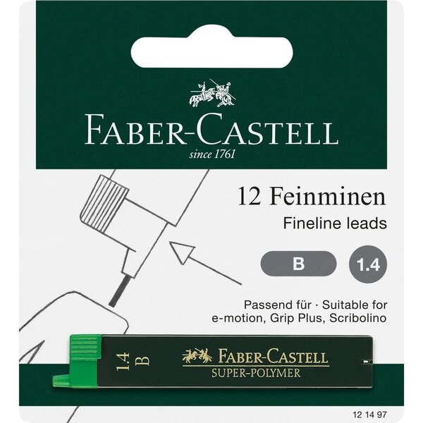 Blister 12 mines SUPER-POLYMER 1 4mm Dureté B FABER-CASTELL