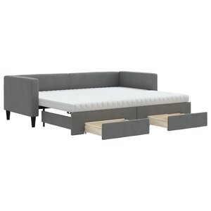 vidaXL Lit de jour avec gigogne et tiroirs gris foncé 80x200 cm tissu