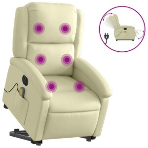 vidaXL Fauteuil inclinable de massage électrique crème cuir véritable