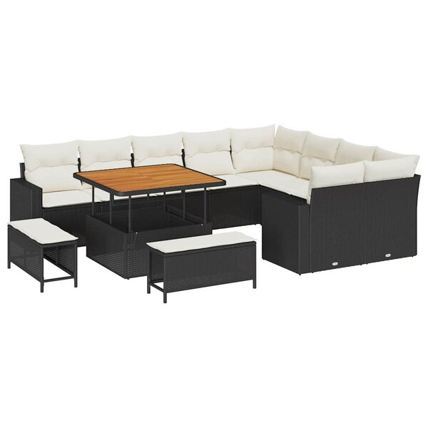 vidaXL Ensemble de canapé de jardin avec coussin 12 Pièces Noir et crème