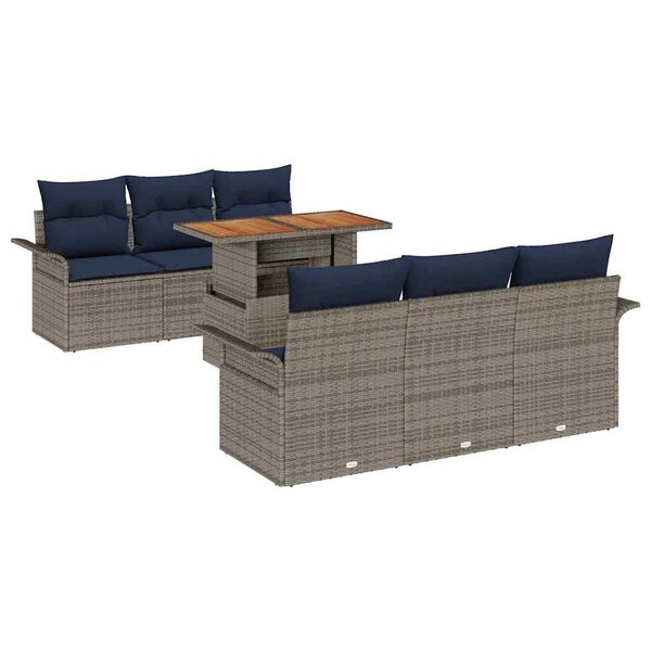 vidaXL Ensemble de canapé de jardin 7 Pièces Gris et bleu marine
