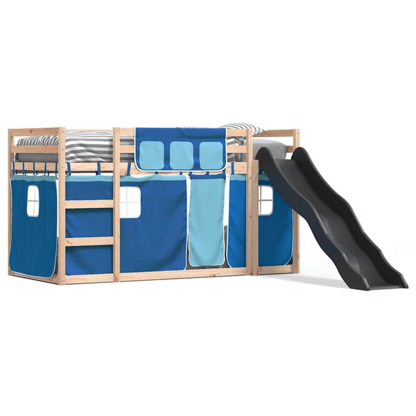 vidaXL Lit superposé sans matelas avec toboggan et rideaux 90x190 cm