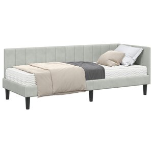 vidaXL Cadre de lit d'angle avec matelas 2 Pièces Gris clair Velours