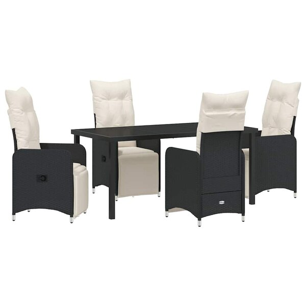 vidaXL Ensemble de salle à manger de jardin 5 pièces avec coussins en poly rotin noir