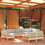 vidaXL Salon de jardin 9 Pièces avec coussins gris bois de pin massif