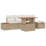 vidaXL Ensemble de Canapé de Jardin 6 Pièces avec Coussins Beige Rattan Poly Acacia
