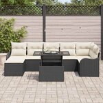 vidaXL Ensemble de canapé de jardin avec coussin 8 Pièces Noir Poly rotin