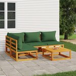 vidaXL Salon de jardin 5 Pièces avec coussins vert bois massif