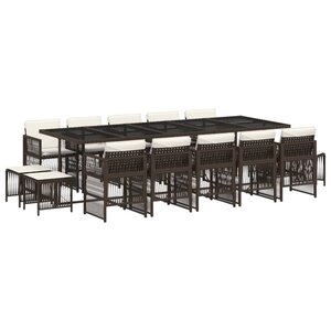vidaXL Ensemble à manger de jardin avec coussins 15 Pièces marron rotin