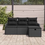 vidaXL Ensemble de canapé de jardin avec coussin 4 Pièces Noir polyrotin