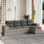 vidaXL Salon de jardin 5 Pièces avec coussins gris clair résine tressée