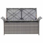 vidaXL Banc de rangement avec coussin gris 138 cm résine tressée