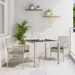Ensemble de salle à manger de jardin 3 pièces avec coussins Gris clair Poly Rattan