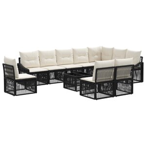 vidaXL Ensemble de canapé de jardin 11 Pièces Noir polyrotin