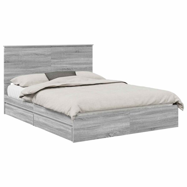 vidaXL Lit de Rangement Gris Sonoma 150 x 200 cm Bois d'ingénierie