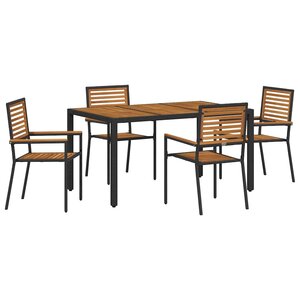 vidaXL Ensemble de salle à manger pour jardin 5 Pièces Noir et Marron