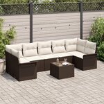 Ensemble de Canapé de Jardin 8 Pièces avec Coussins Marron Poly Rattan