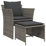 vidaXL Chaise de jardin avec tabouret gris résine tressée
