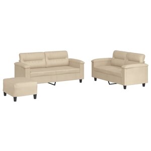 vidaXL Ensemble de canapés 3 Pièces avec coussins crème tissu microfibre
