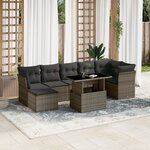 vidaXL Salon de jardin 8 Pièces avec coussins gris résine tressée