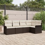 vidaXL Ensemble de canapé de jardin 5 pièces avec coussins marron en poly rotin