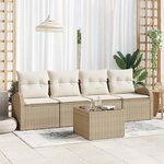 vidaXL Ensemble de canapés de jardin 5 pièces avec coussins en polyrotin beige