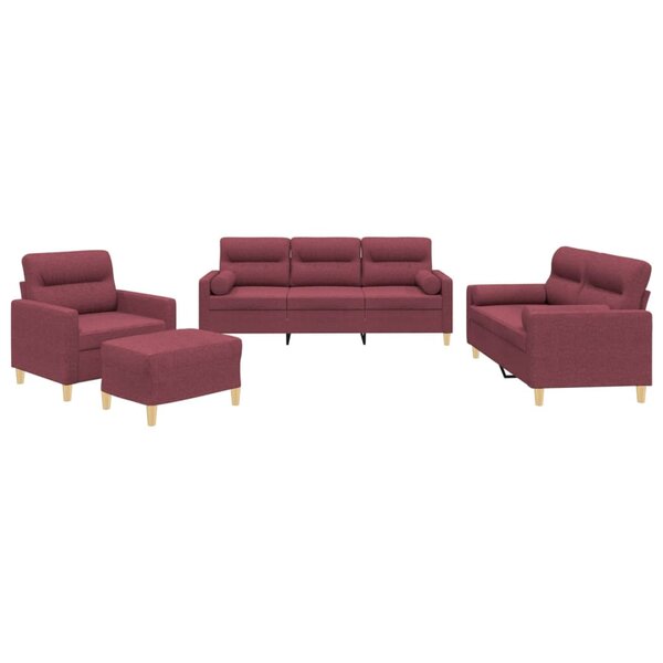 vidaXL Ensemble de canapés 4 Pièces avec coussins rouge bordeaux tissu