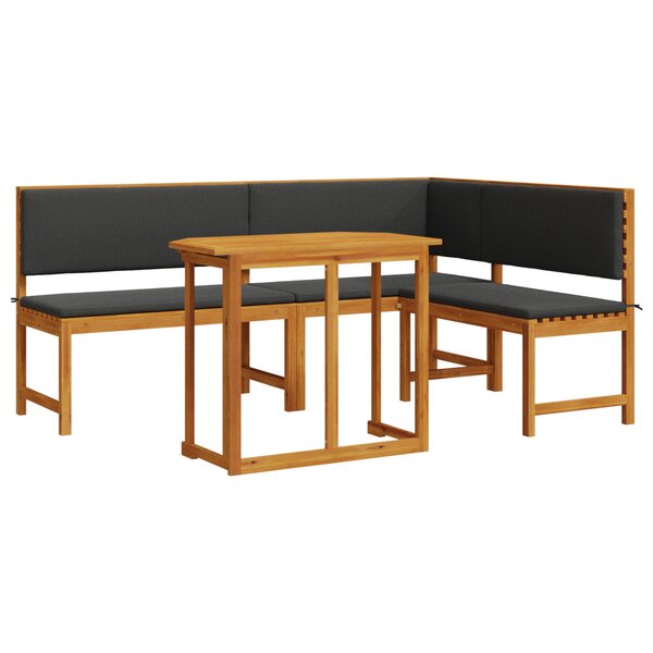 Ensemble Bistro de Jardin 3 Pièces avec Coussins en Bois d'Acacia Massif