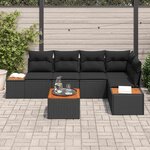vidaXL Ensemble de canapé de jardin avec coussin 6 Pièces Noir Poly rotin