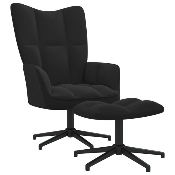 vidaXL Chaise de relaxation avec tabouret Noir Velours