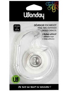 Dévidoir escargot avec adhésif 19 mm x 33 m , lame acier , transparent wonday