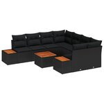 vidaXL Ensemble de Canapé de Jardin 9 Pièces avec Coussins Noir Poly Rattan Acacia