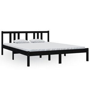 vidaXL Cadre de lit sans matelas noir bois massif 150x200 cm
