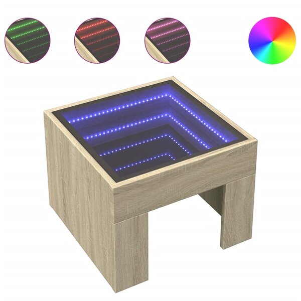 vidaXL Table de chevet avec LED infini chêne sonoma 40x40x30 cm
