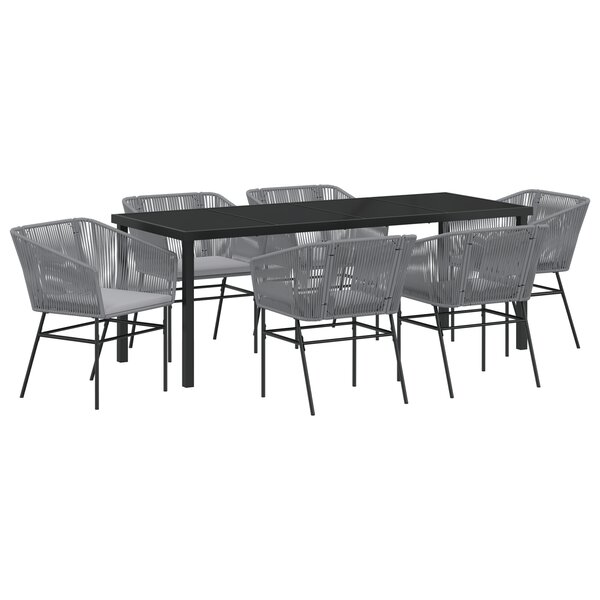 vidaXL Ensemble de salle à manger de jardin 7 pièces avec coussins en poly rotin gris