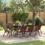 vidaXL Ensemble de repas de jardin 9 pièces Brun Textilène et Acier