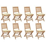 vidaXL Chaises pliables d'extérieur et coussins lot de 8 Bois d'acacia